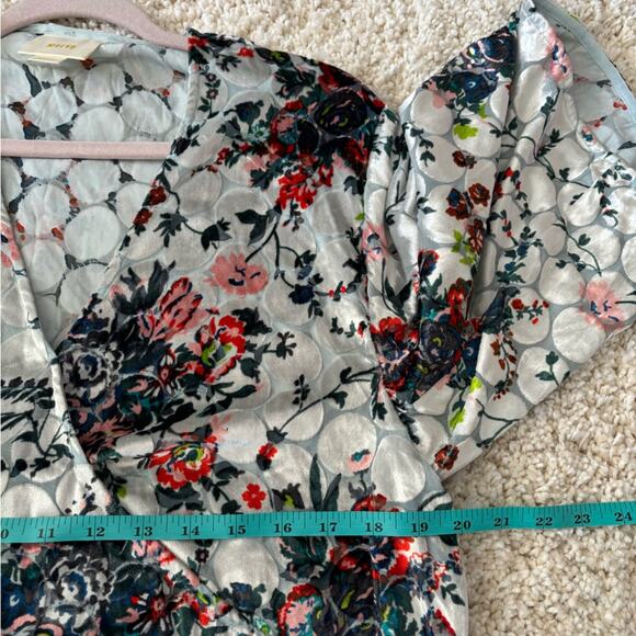 Maeve Multicolored Velvet Detail Umi Floral Wrap Blouse Small - Picture 10 of 11